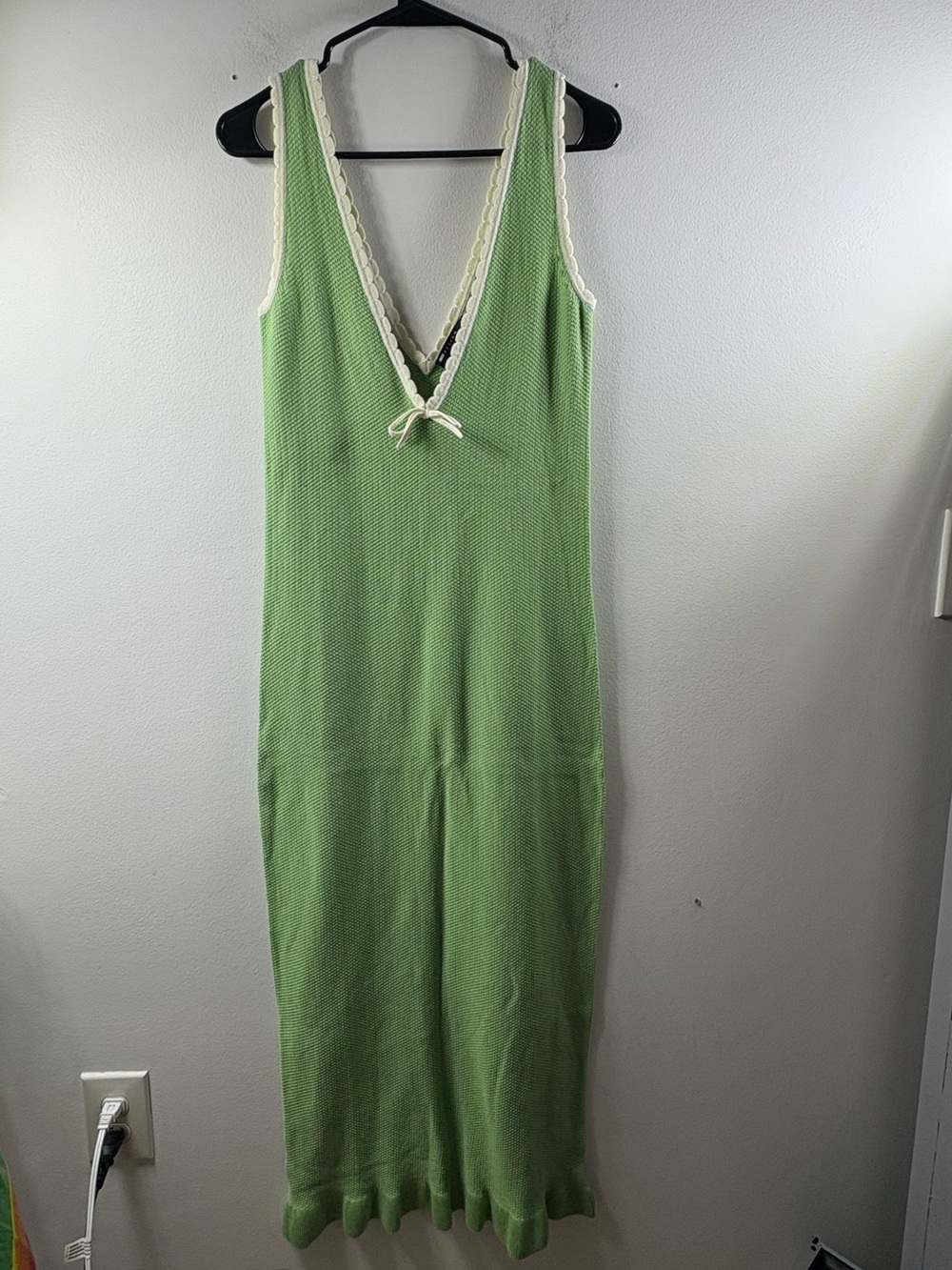 ASOS Maternity Green Maxi Knit Dress with Cream Trim